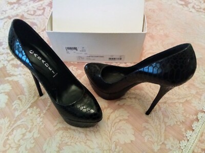 Casadei Pumps Schuhe Keilabsatz Stiletto Plateau Leder Schwarz 37 High Heels