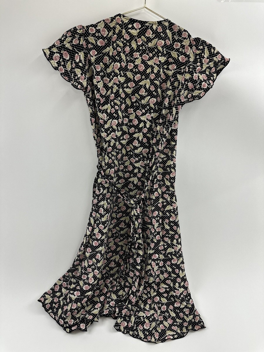 Dollz & Dames Dress Women's XS Black Floral Pinup Wrap Midi