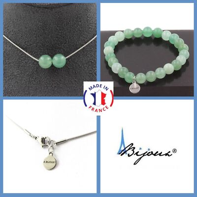 Parüre Schmuck Armband Halskette 2 Perlen Aventurine 8 Mm. Kette IN Größe Perso