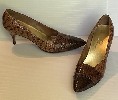 Vtg Snakeskin Heels Pumps Tri-color Brown Cole Haan Size 7.5 N