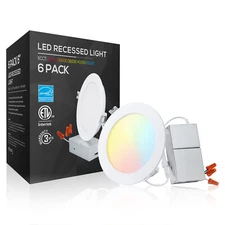 6-Pack 6 Inch LED Recessed Lighting with Junction Box, 2700K-5000K Selectable