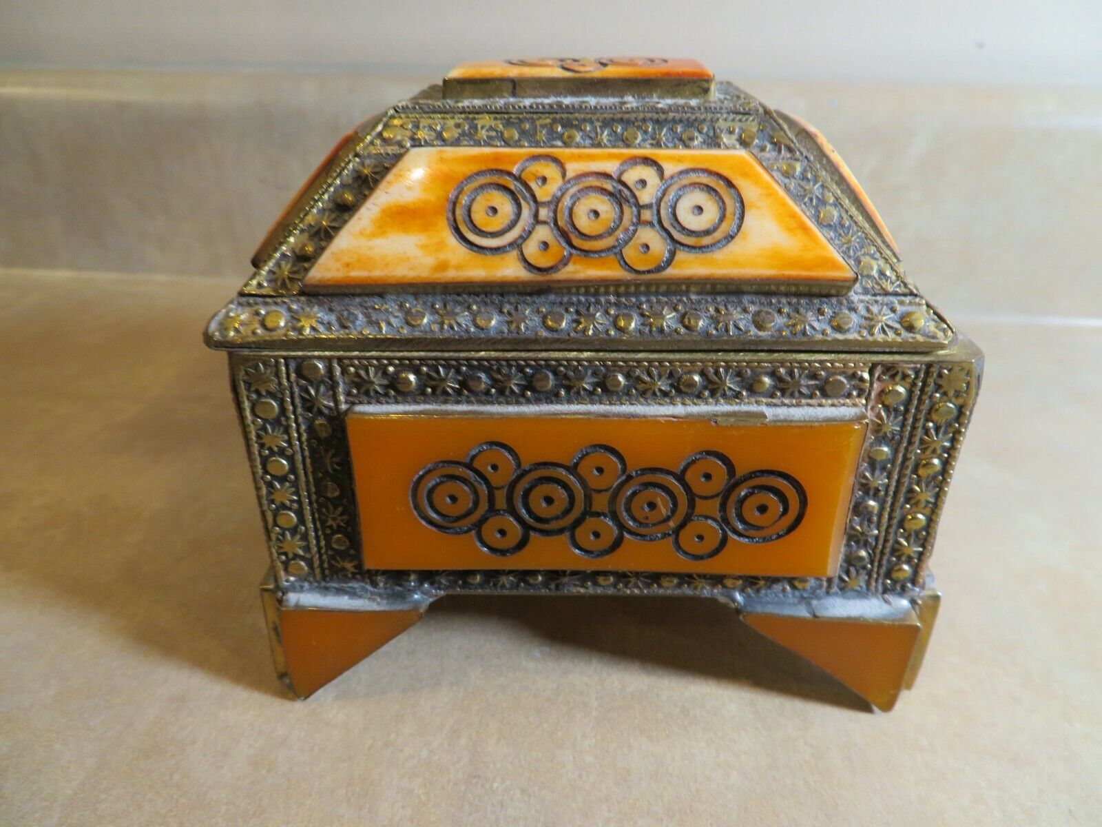 Vintage Moroccan Small Chest Trunk Box Camel Bone or Artificial Inlay 
