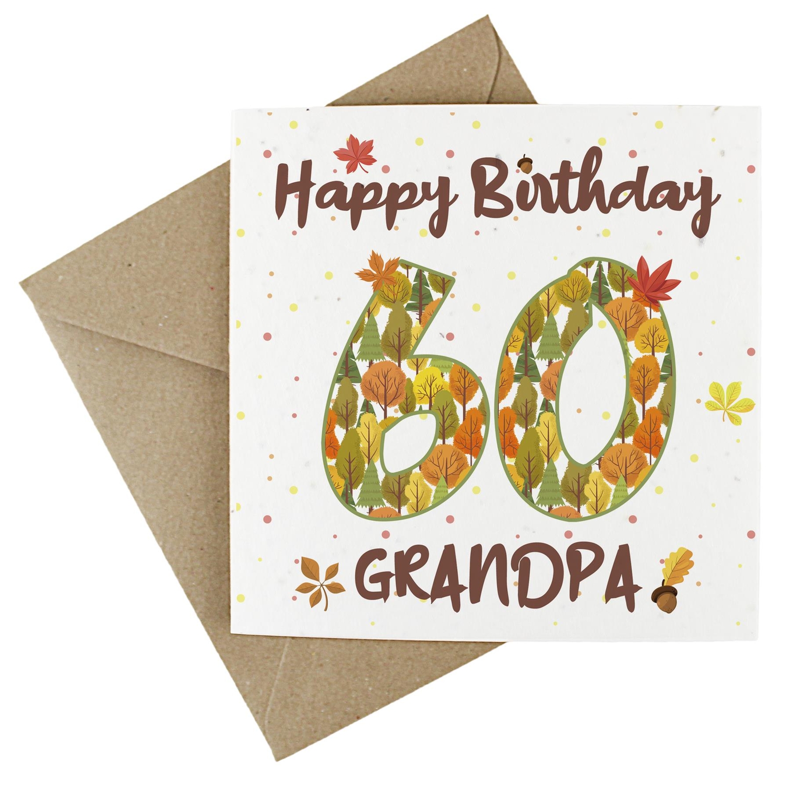 Grandpa 60th Birthday Age Card - Autumnal Leaves & Trees Wildflower Seed Card