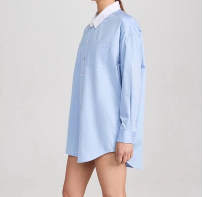 Marissa Webb Women Mini Shirt Dress S Blue 100% Cotton Button Up Davie