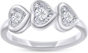Authentic 1ct 3-Stone Engagement Ring 4.5X5MM Heart Shape Lab Grown Diamond 925 Sterling