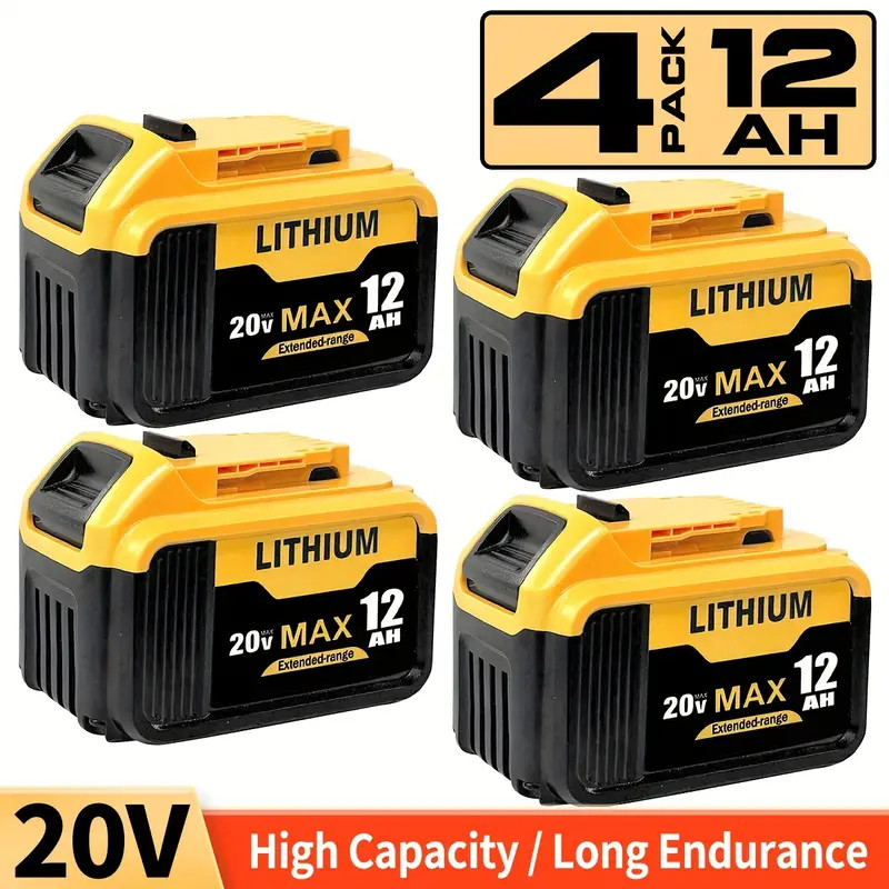 4 Pack 20V 12.0Ah Lithium-lon Battery Replacement for Dewalt -Compact XR Design