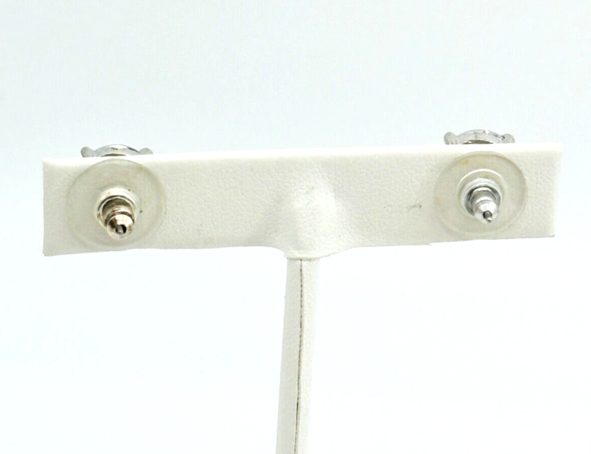 Large CZ Solitaire Post Earrings Silvertone Setti… - image 6