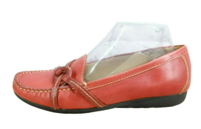 LL Bean Women's Red Leather Slip-On Comfort Casual Flat Loafer Shoes 8 M