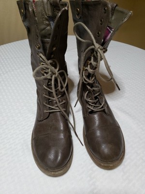 combat boots with plaid lining