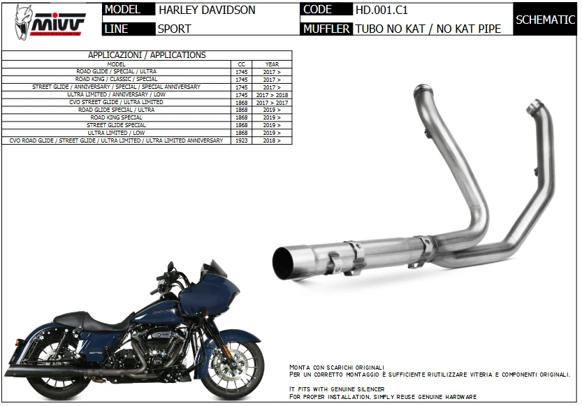 Collettori Di Scarico Harley Davidson Street Glide Special 1745 Mivv Moto - Immagine 2 di 2