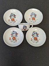 VTG Little Girl in Pigtails Plates 2.75" Made in Japan Tea Set of 4  1 Cup