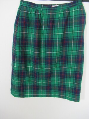 VTG Pendleton Wool Pencil Skirt 28'' Waist MacNeil Tartan Plaid Green Pockets