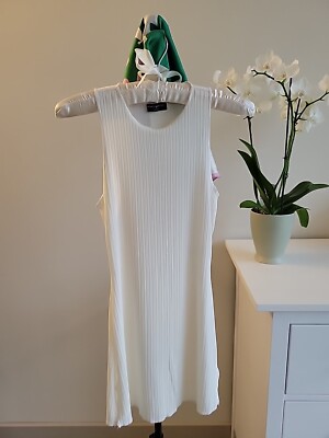 Naked Wardrobe Women's Ribbed White Beach Cover-up Long Tank Slit Slide Sz M