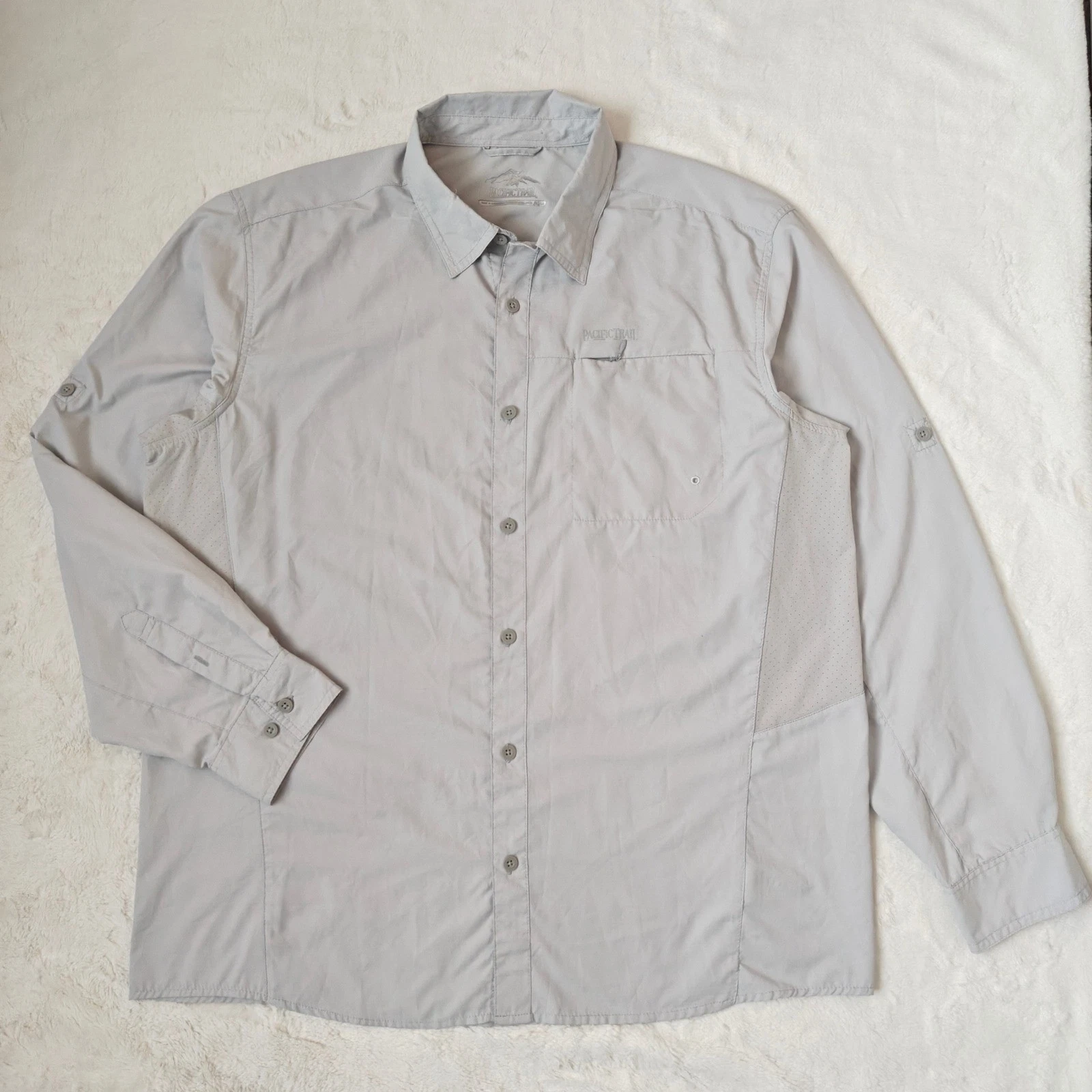 Pacific Trail Men XL Gray Long Sleeve Hiking Shirt Ventilated Roll Tab Button Up
