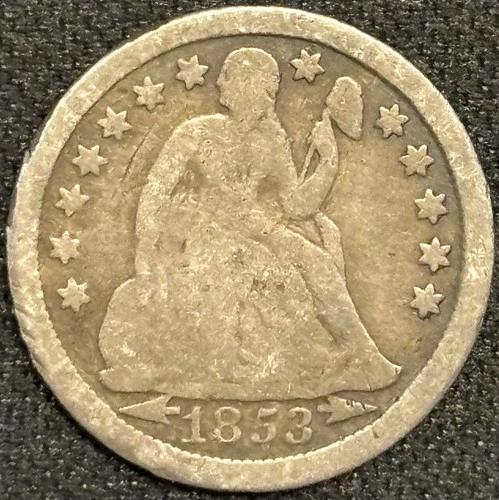 1853-P w/ Arrows Seated Liberty Dime - Good Condition