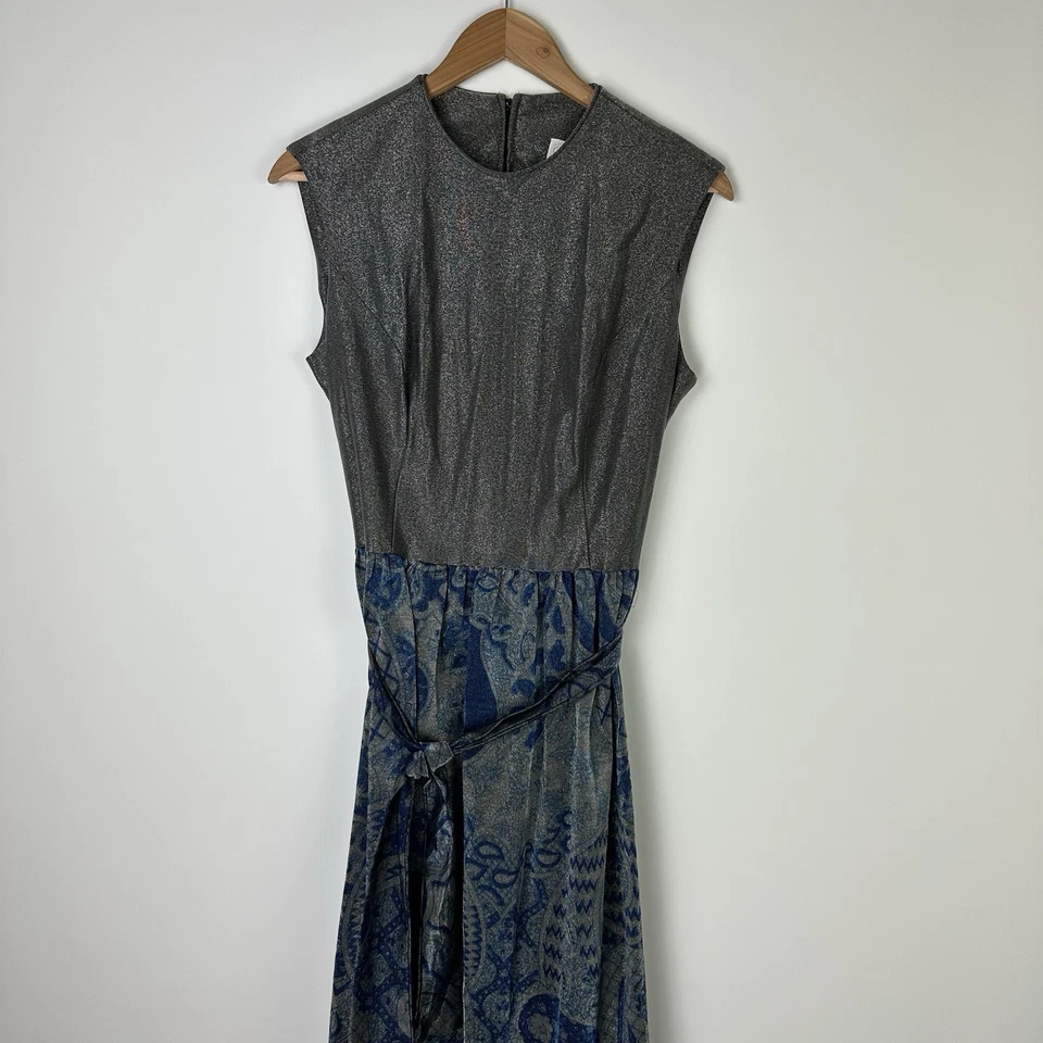 Vestido Lee Morton Chicago L-12 MCM Maxi Plateado Azul Damasco Vintage Años 60 Vacaciones Foto 2 de 4