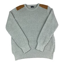 Suéter J Crew Grueso Acanalado Tejido Cuello Redondo Gris Para Hombre Grande Gamuza Parche Leñador
