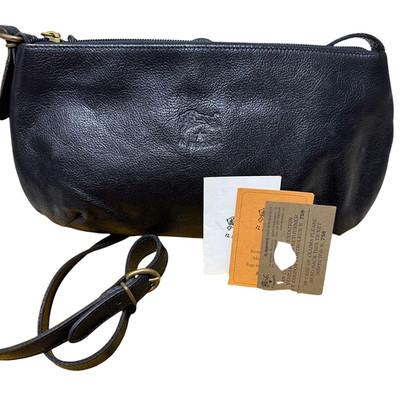 IL BISONTE Shoulder Bag Black Leather Made in Italy Authentic w/DustBag Card