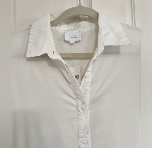 NWT Sundays White Barrett Tie Waist Button Down Short Puff Sleeve Romper Size L - Picture 6 of 11