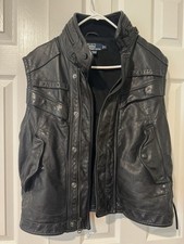 VINTAGE Polo Ralph Lauren Leather Motorcycle Vest Mens M Black Biker 80s 90s