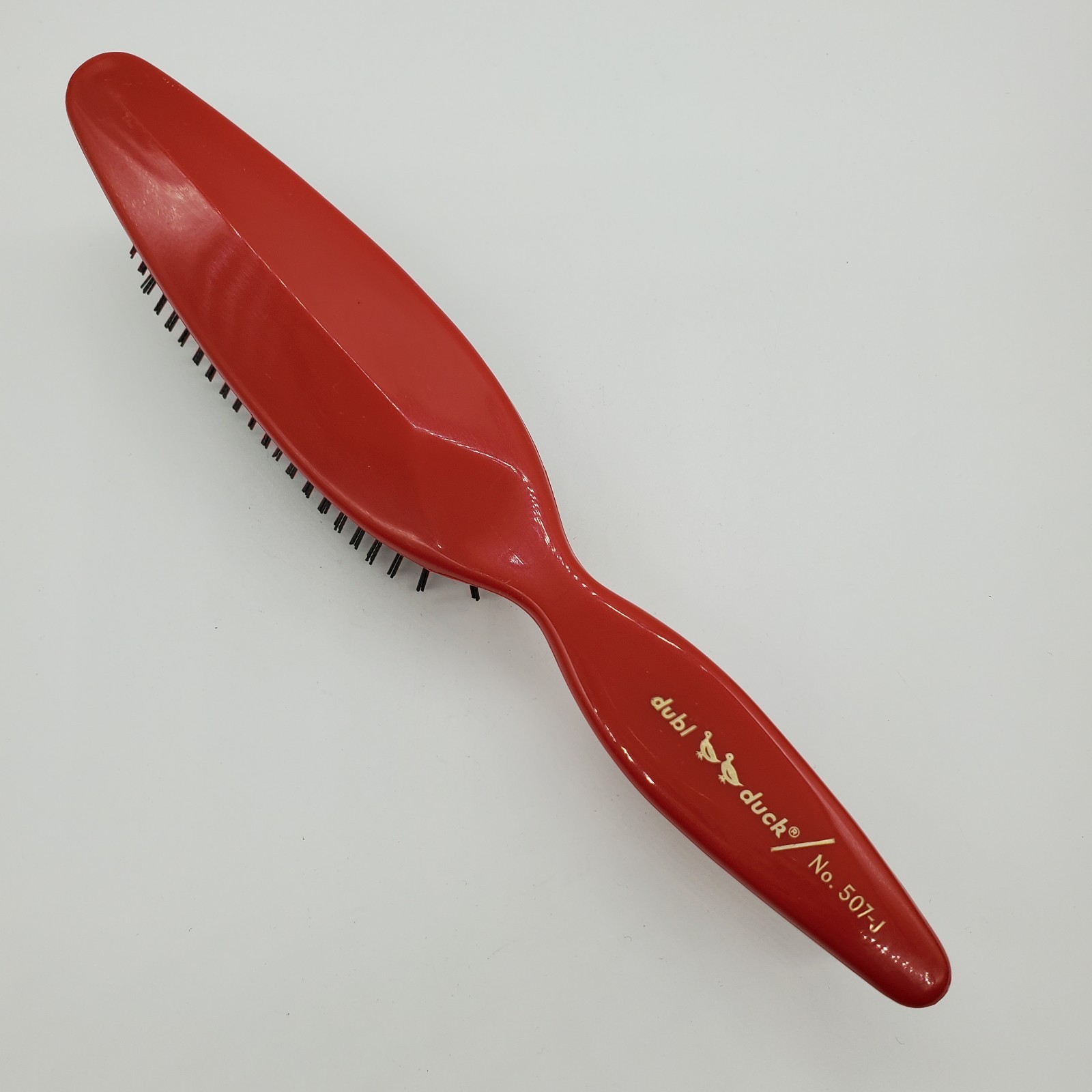 Vintage DUBL DUCK Red Plastic 9" Hairbrush 507-J Pointed Handle Brush Japan