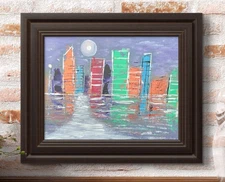 Original Art "Cityscape 5" 9x12 Canvas Expressionism Abstract Design Home Art