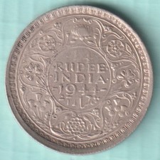BRITISH INDIA 1944 KING GEORGE VI 1/4 RUPEE RARE SILVER COIN