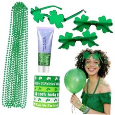 19PCS St Patrick  s Day Accessories Green Face  Body Glitter Makeup, Green