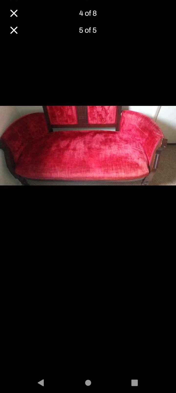 1900s Antique Victorian Red Velvet Settee Style:Mahogany elements of Eastlake