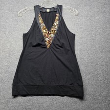 Future Paradise Women’s Black Beaded Embellished Sleeveless Tunic Dress Top Size