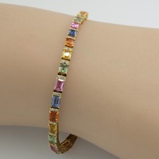 Rainbow Sapphire Diamond Tennis Bracelet 7.52 ct 18K Yellow Gold 17.5 cm