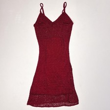 Orsay Vintage Red Crochet Beaded Dress Y2K Fairy Boho Midi Medium