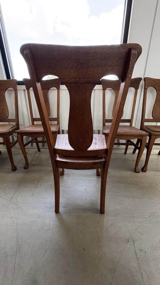 6 Antique Chairs, Oak With Leather - Image 4 of 4