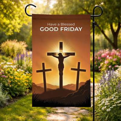 Easter Good Friday Garden Flag Holy Cross Christian Yard Decor Religious Banner