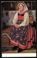 Künstler-AK sign. Fr. Lubienski: Polnische Mutter in Tracht mit Kreuz um den Ha