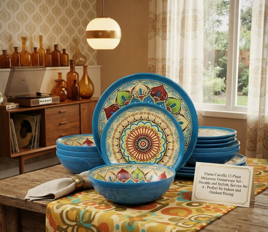 Elama Camilla 12 Piece Melamine Dinnerware Set Service for 4