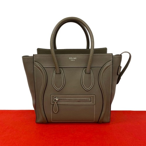 Celine Micro Leather Handbag Beige Gray Pre-owned From Japan
