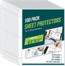100 Pack Sheet Protectors 8.5 x11 Inch Clear Page Protectors for 3 Ring Binder
