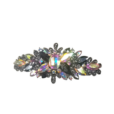 Sun and Moon Hair Barrette Tension Clip Black Rhinestone Silver Tone Elegant...