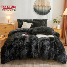 Besfunny Fluffy Faux Fur Black Comforter Cover Queen Set Plush Fluffy Black Be