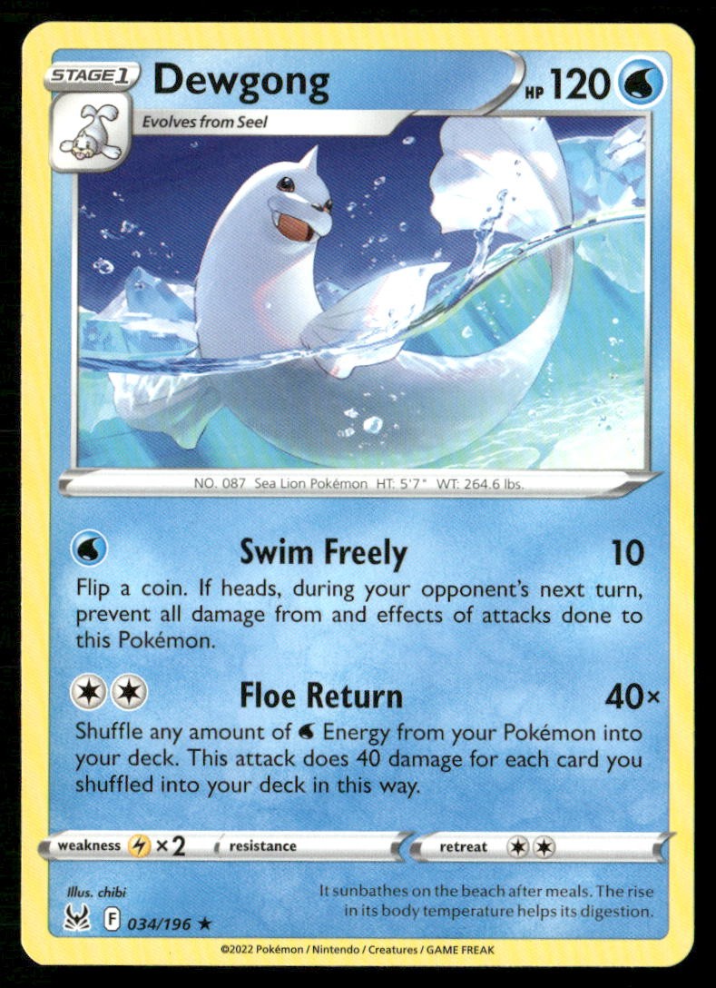 Dewgong 034/196 Rare Lost Origin Pokemon Near Mint