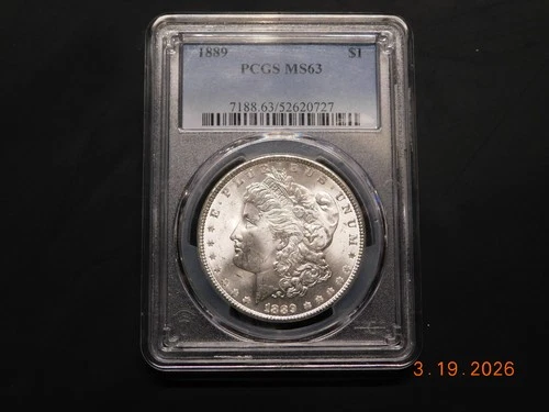 1889 Morgan Silver Dollar PCGS MS63 – Bright White Luster – Gem AU/BU