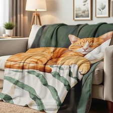 Cat Print Throw Blanket Soft Bed Couch Kitten Flannel Cozy Gift 49x59 Inch