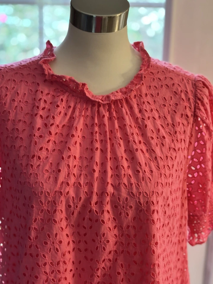 Blusa J.Crew Top Rosa Ojales Talla L Floral Bordada Forrada Femenina Pradera Foto 3 de 4