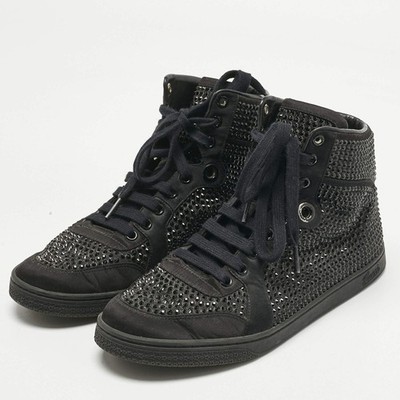 Gucci Black Satin Crystal Embellished Coda High Top Sneakers Size