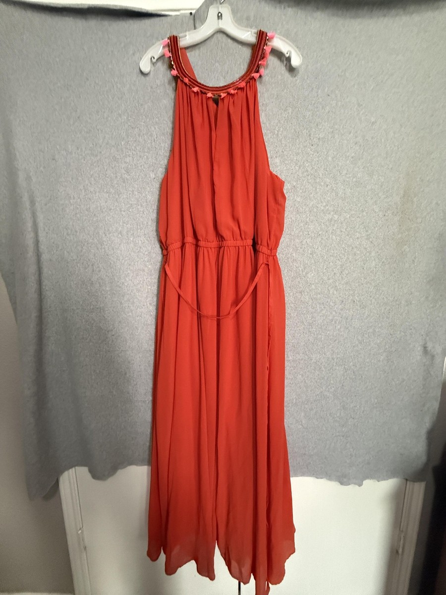 lane bryant orange dress Lane Bryant Dress Womens 28 Orange Tassel Scoop Neck Maxi Sundress Boho Plus