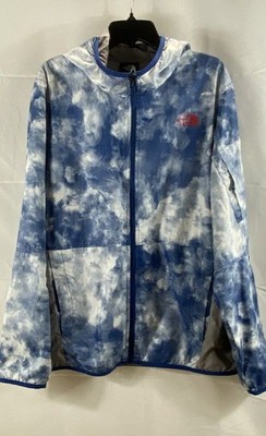 The North Face Men's Blue White Cloud Print Full Zip Hooded Windbreaker Sz L