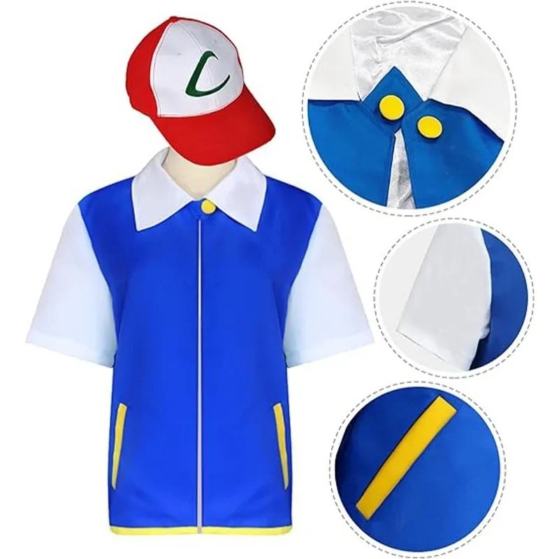 Men's Anime Trainer Cosplay Costume Ash Ketchum Halloween Outfit Boys Girls image 2