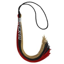 Endea Graduation Black/Red/Antique Gold Tassel With Silver Stacked Date Drop