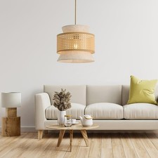 Pendant Light Rattan+Fabric, Vintage Pendant Light, Boho Rattan Ceiling Light Ø2